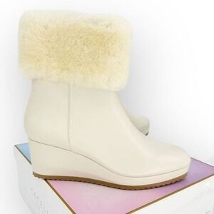 CECELIA NEW YORK NIB Geramy Faux Fur Cuff Wedge Boot - size 9.5 Old Money Glam